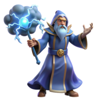 elegant classic Wizard 3D Render Fantasy Mage with Staff authentic png
