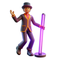 extraordinary contemporary 3D Render Cartoon Magician with Neon Light high resolution png