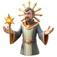 elegant classic 3D Render Wise Wizard with Star Wand high resolution png