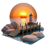 magnificent traditional Sunset at the Dock 3D Illustration authentic png
