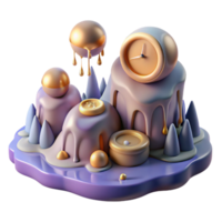 beautiful vintage Whimsical 3D Render of Abstract Landscape with Clock original png