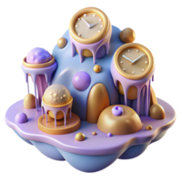 beautiful rustic Abstract 3D Render of Clocks and Melted Forms high quality png