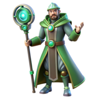 elegant traditional 3D Render Green Wizard with Staff premium png