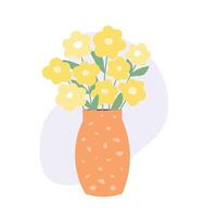Abstract simple bouquet with flowers in a vase. flat graphics. vector