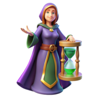 extraordinary vintage 3D Render of a Fantasy Female Mage with Hourglass original png