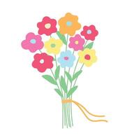 A simple abstract bouquet of colorful summer flowers tied with ribbons. flat graphics. vector