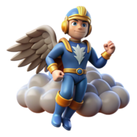 magnificent creative 3D Render Super Hero with Wings on Cloud professional png