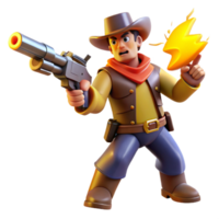 extraordinary abstract 3D Cartoon Cowboy with Shotgun and Lightning premium png
