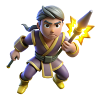 elegant modern 3D Cartoon Warrior with Magical Spear authentic png