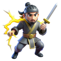 extraordinary minimalist 3D Cartoon Ninja with Lightning high resolution png