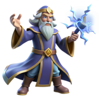 dramatic traditional 3D Render Wizard with Staff detailed png