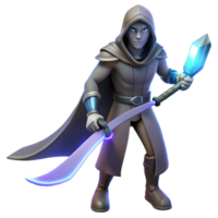 serene artistic 3D Render Fantasy Mage with Glowing Weapon genuine png