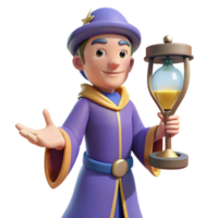 extraordinary abstract 3D Cartoon Wizard with Hourglass Illustration professional png