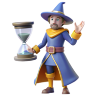 beautiful contemporary Wizard with Hourglass 3D Render authentic png