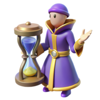 dramatic rustic 3D Render Wizard Hourglass Time high resolution png