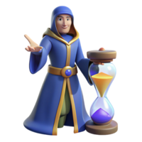 dramatic rustic 3D Render Wizard with Hourglass authentic png