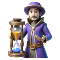 dramatic rustic Wizard with Hourglass 3D Render exclusive png