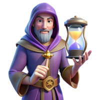 extraordinary classic Wise Wizard 3D Render, Hourglass Time Magic high resolution png