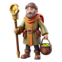 magnificent artistic 3D Render of a Fantasy Character, Sage with Staff authentic png