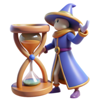 elegant creative Wizard and Hourglass 3D Render high resolution png