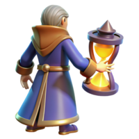 elegant minimalist Wizard 3D Render Holding Hourglass premium png