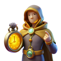 serene artistic 3D Render Wizard Timekeeper Illustration professional png