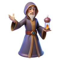magnificent traditional 3D Render Wizard with Lantern Illustration high resolution png
