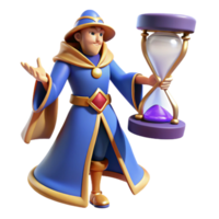 serene modern Wizard with Hourglass 3D Render high quality png