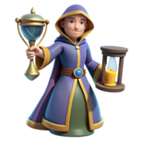 elegant modern 3D Render Wizard with Hourglass and Orb high quality png