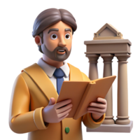dramatic rustic 3D Illustration Professor Reading Book Ancient Columns authentic png