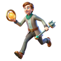 magnificent classic 3D Render Boy Running with Orb and Scepter authentic png