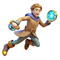 serene creative 3D Render Boy Adventurer Running with Glowing Artifacts high quality png