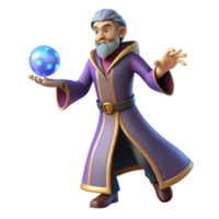 dramatic artistic 3D Cartoon Wizard with Magic Orb premium png