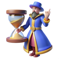 serene contemporary Wizard with Hourglass 3D Render premium png