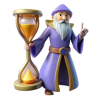 beautiful vintage Wise Wizard 3D Render with Hourglass genuine png
