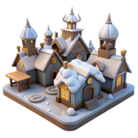 beautiful minimalist Winter Village 3D Render high resolution png