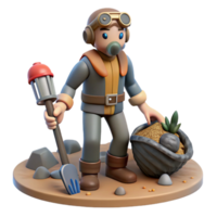 extraordinary rustic 3D Cartoon Miner with Pickaxe and Ore high quality png