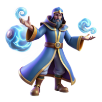 vibrant contemporary Wizard 3D Render, Fantasy Mage Illustration professional png