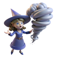impressive artistic 3D Cartoon Witch with Whirlwind 4K png