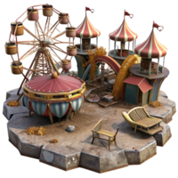 elegant creative Abandoned Amusement Park Ferris Wheel, Carousel, and Play Structures authentic png