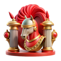 elegant rustic Red Horse, Gold Columns, 3D Render authentic png