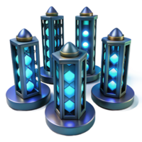beautiful modern Glowing Hexagonal Lanterns Futuristic 3D Render high resolution png