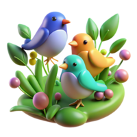 magnificent modern Three Colorful Birds in Spring Garden genuine png