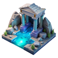 elegant rustic Ancient Temple by Glowing Stream 3D Render high resolution png