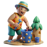 serene vintage Summer Fun 3D Render of a Child Playing on the Beach detailed png