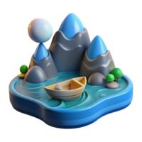 vibrant traditional Serene Mountain Lake Boat Scene 3D Render detailed png