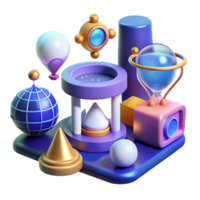 extraordinary traditional Abstract 3D Shapes Geometric Design, Colorful Objects, Hourglass, Globe exclusive png