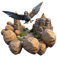 elegant modern Fantasy Bird Soaring Over Stone Ruins detailed png