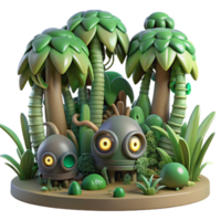 extraordinary creative Jungle Robots 3D Render of Robotic Creatures in Lush Tropical Setting 4K png