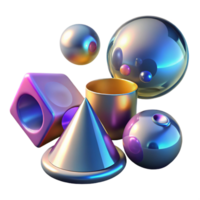 serene traditional Iridescent Geometric Shapes 3D Render of Abstract Forms exclusive png